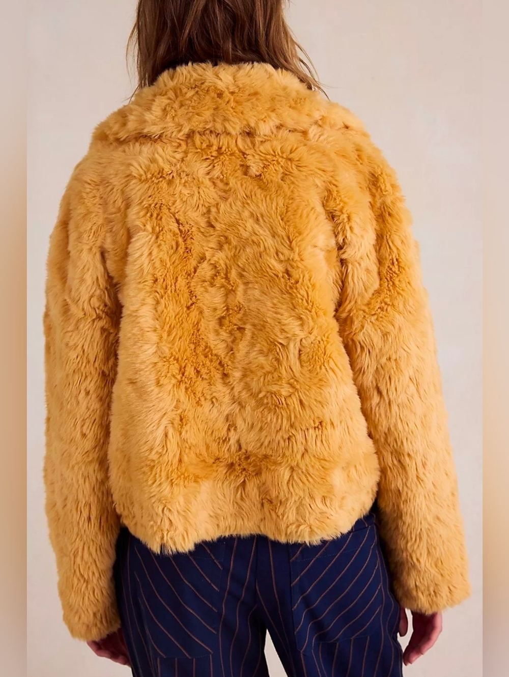 Free People Faux Fur Jacket In Apricot Yellow - Picture 3 of 6